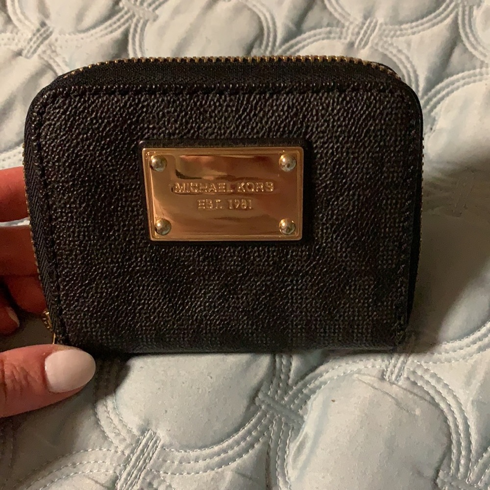 Michael Kors Black Monogram & Gold Hardware Wallet!